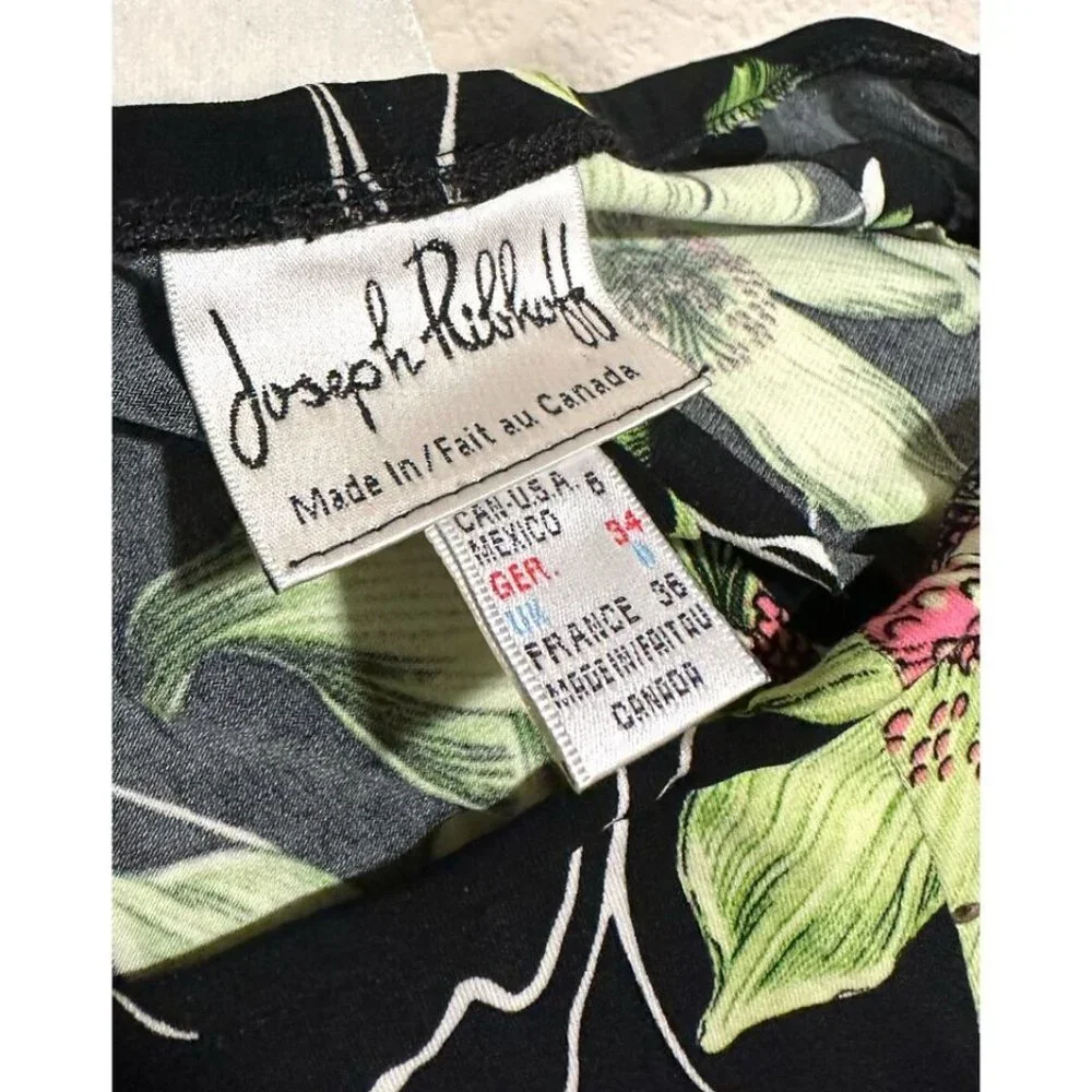 Joseph Ribkoff Vintage 80s Black/Green Sequin Floral Tulip Skirt